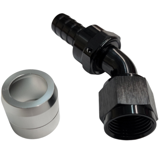 Aluminum 45 Degree Crimp Fitting, -6 AN, Black - 4222BLK