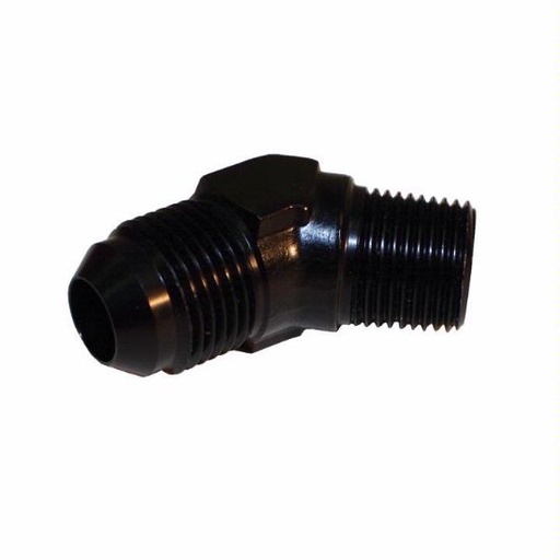 [PRF2023BLK] 45 Degree Male Elbow, -8 AN to 3/8" NPT, Black - 2023BLK